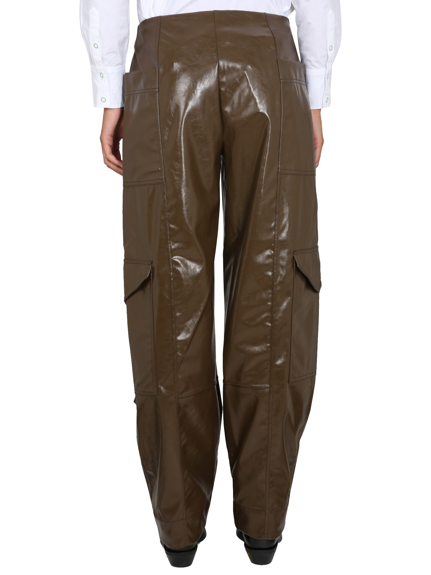 GANNI    PATENT LEATHER CARGO PANTS