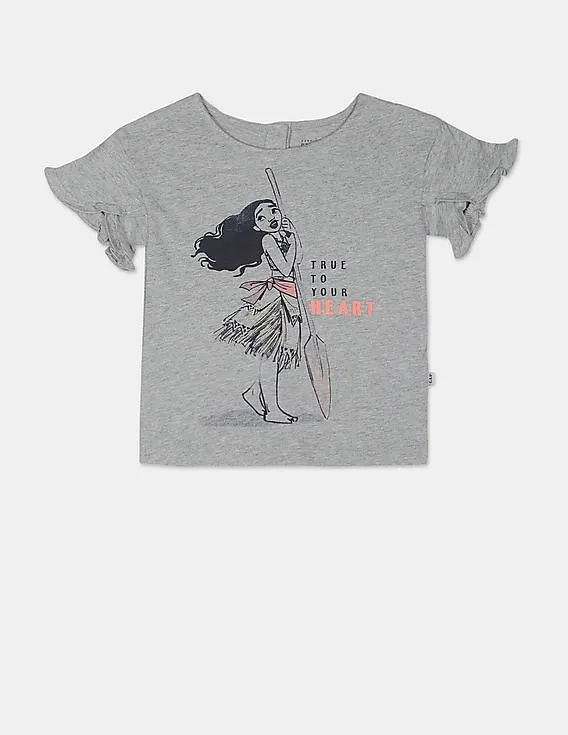 GAP Girls Grey Ruffle-Sleeve Graphic T-Shirt