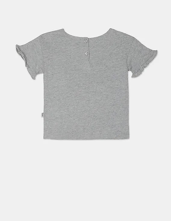 GAP Girls Grey Ruffle-Sleeve Graphic T-Shirt