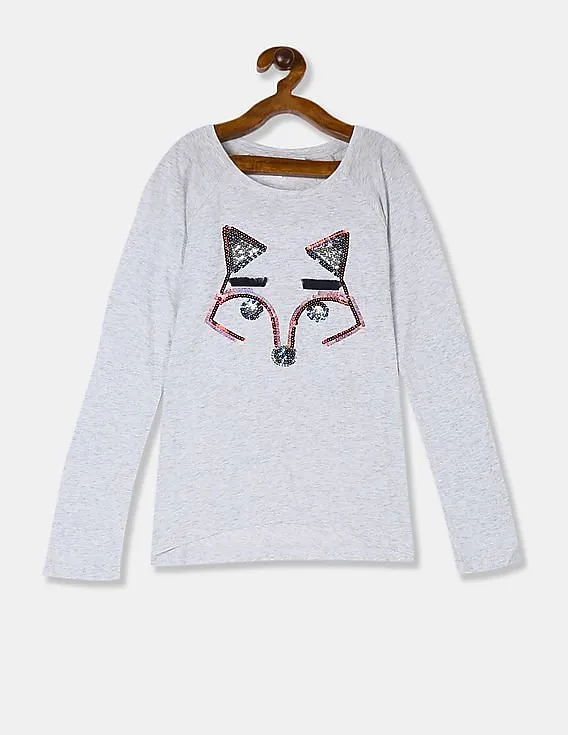 GAP Girls Light Grey Raglan Sleeve Graphic Tee