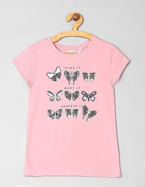 GAP Girls Pink Crew Neck Graphic T-Shirt