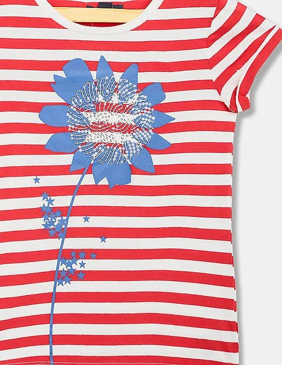 GAP Girls Red Embellished Americana Graphic Tee