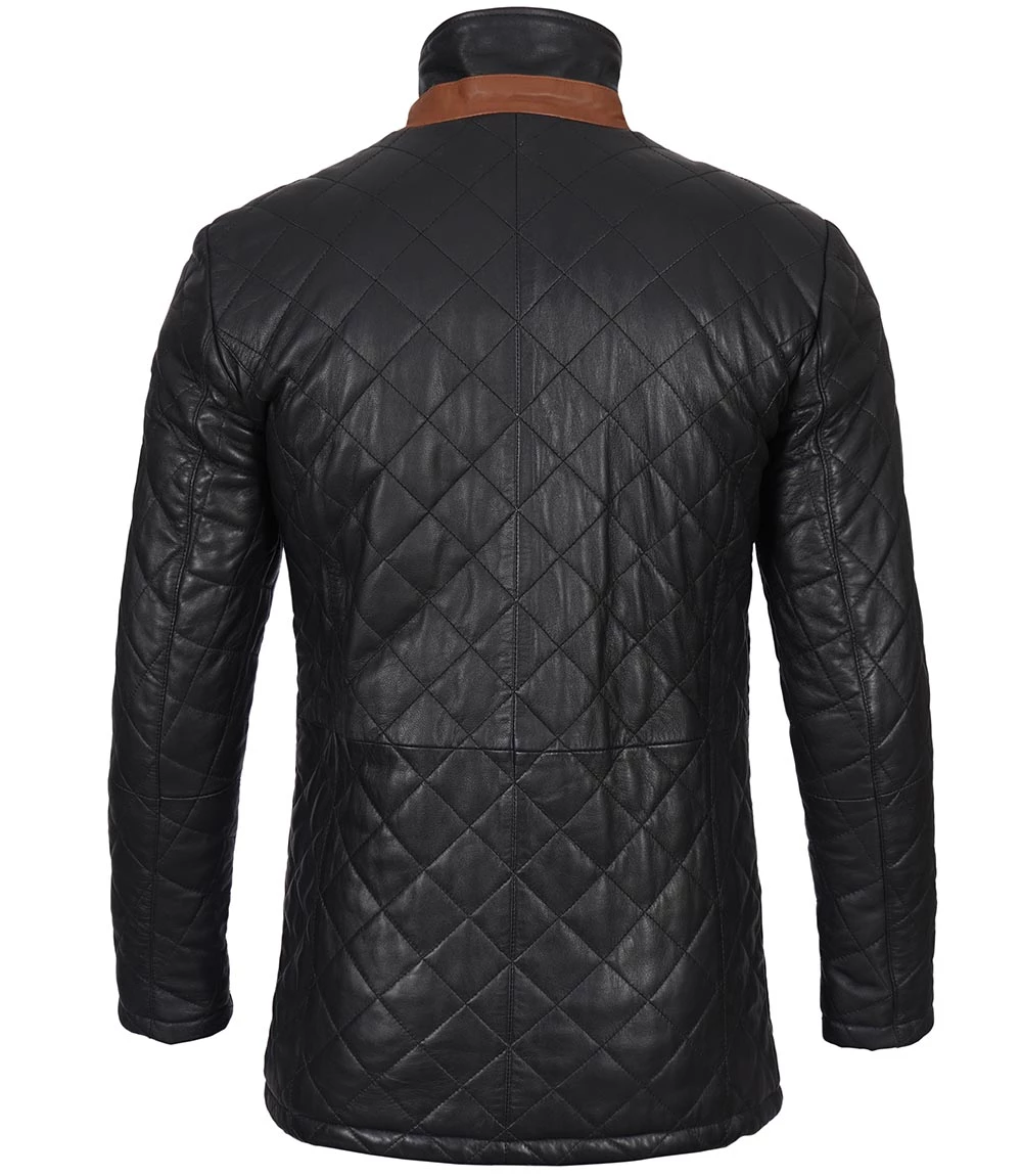 Glen Men Black Quilted Leather Car Coat