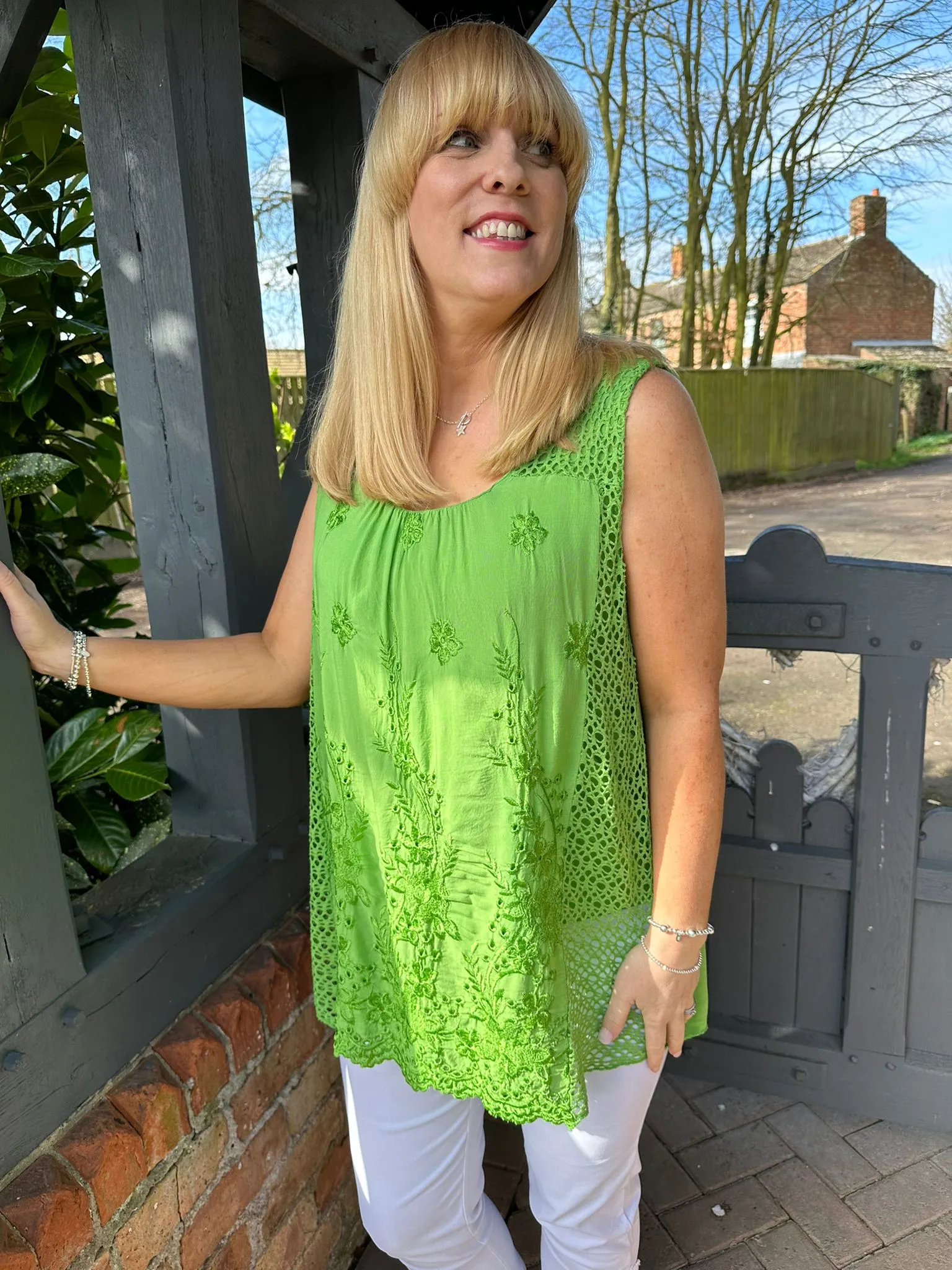 Green Embroidered Pattern Top Luna