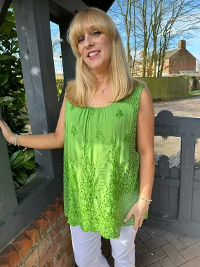 Green Embroidered Pattern Top Luna