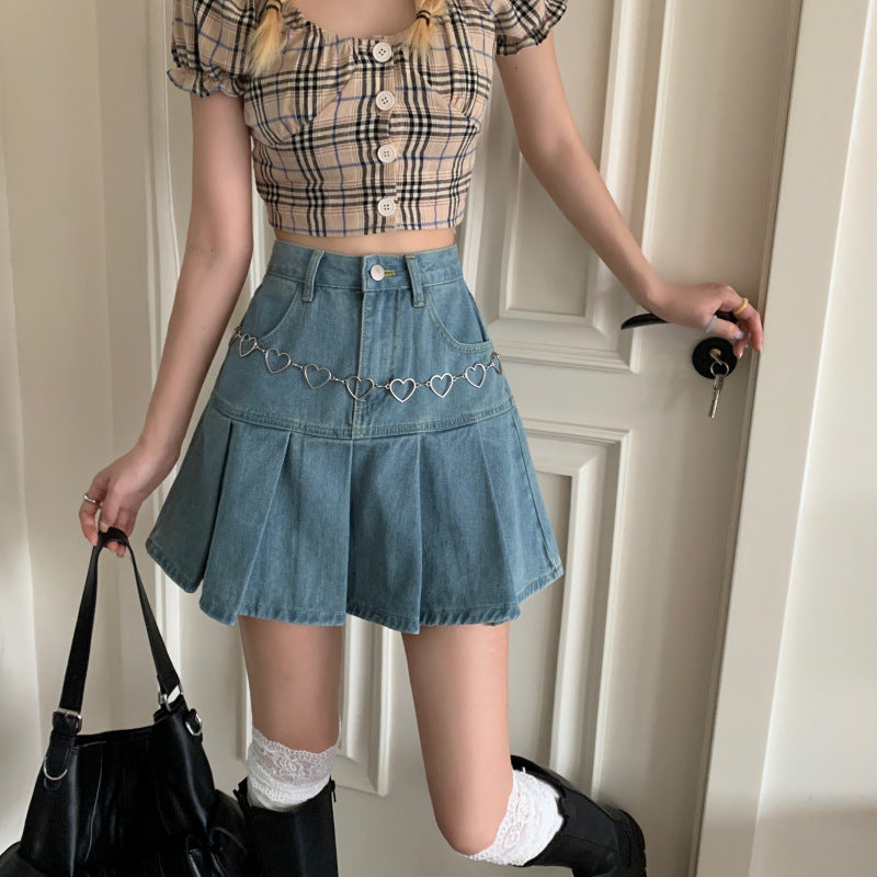 Harajuku Pleated Jean Skirt