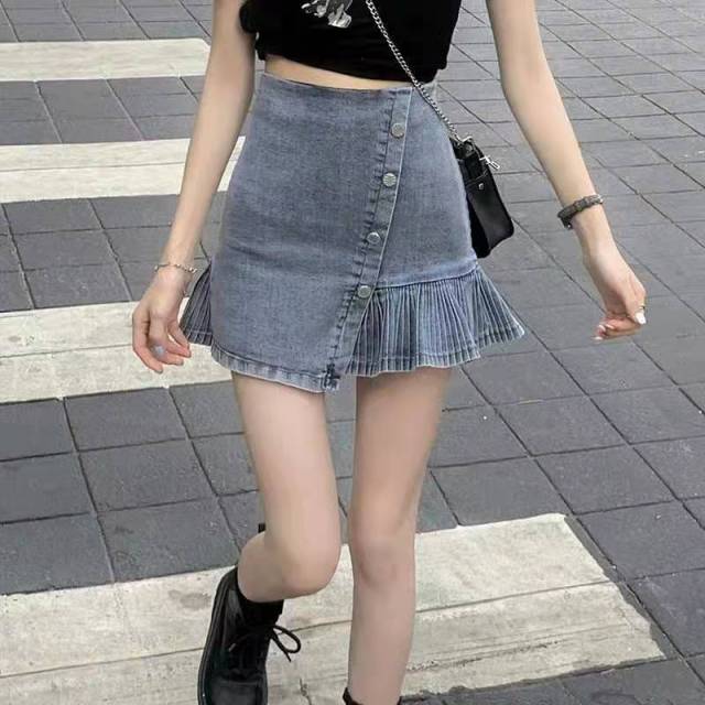 Harajuku Pleated Jean Skirt