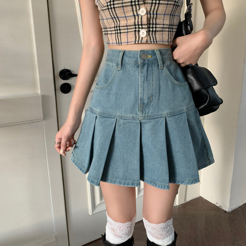 Harajuku Pleated Jean Skirt