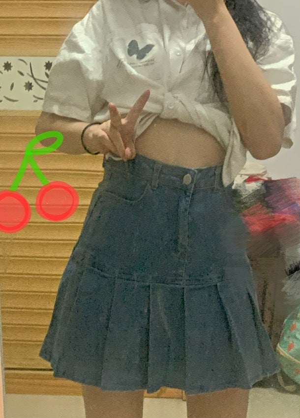 Harajuku Pleated Jean Skirt