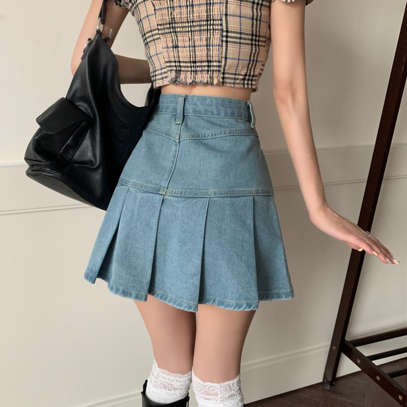 Harajuku Pleated Jean Skirt