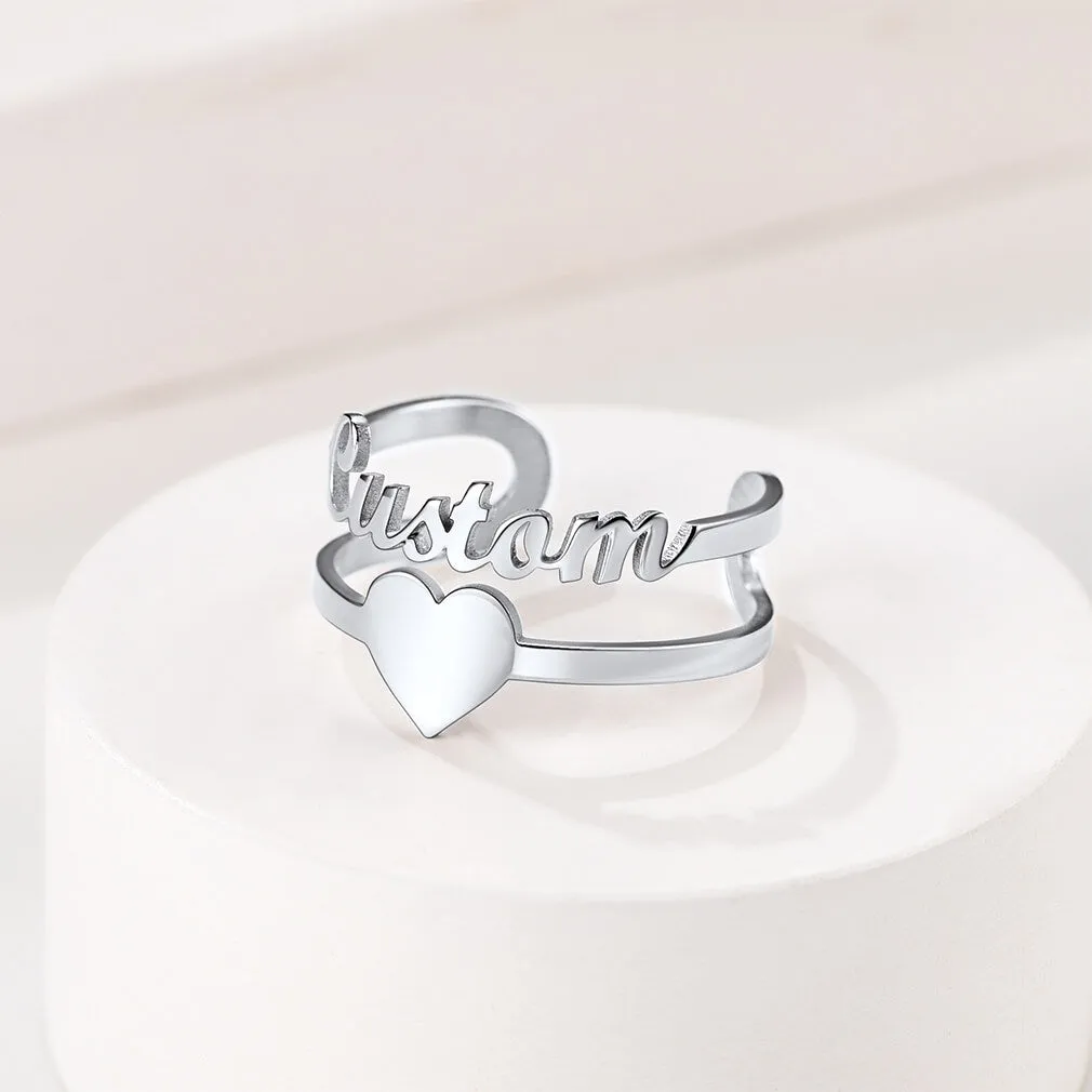 Heart Shape Gold Plated Custom Name Ring for Women