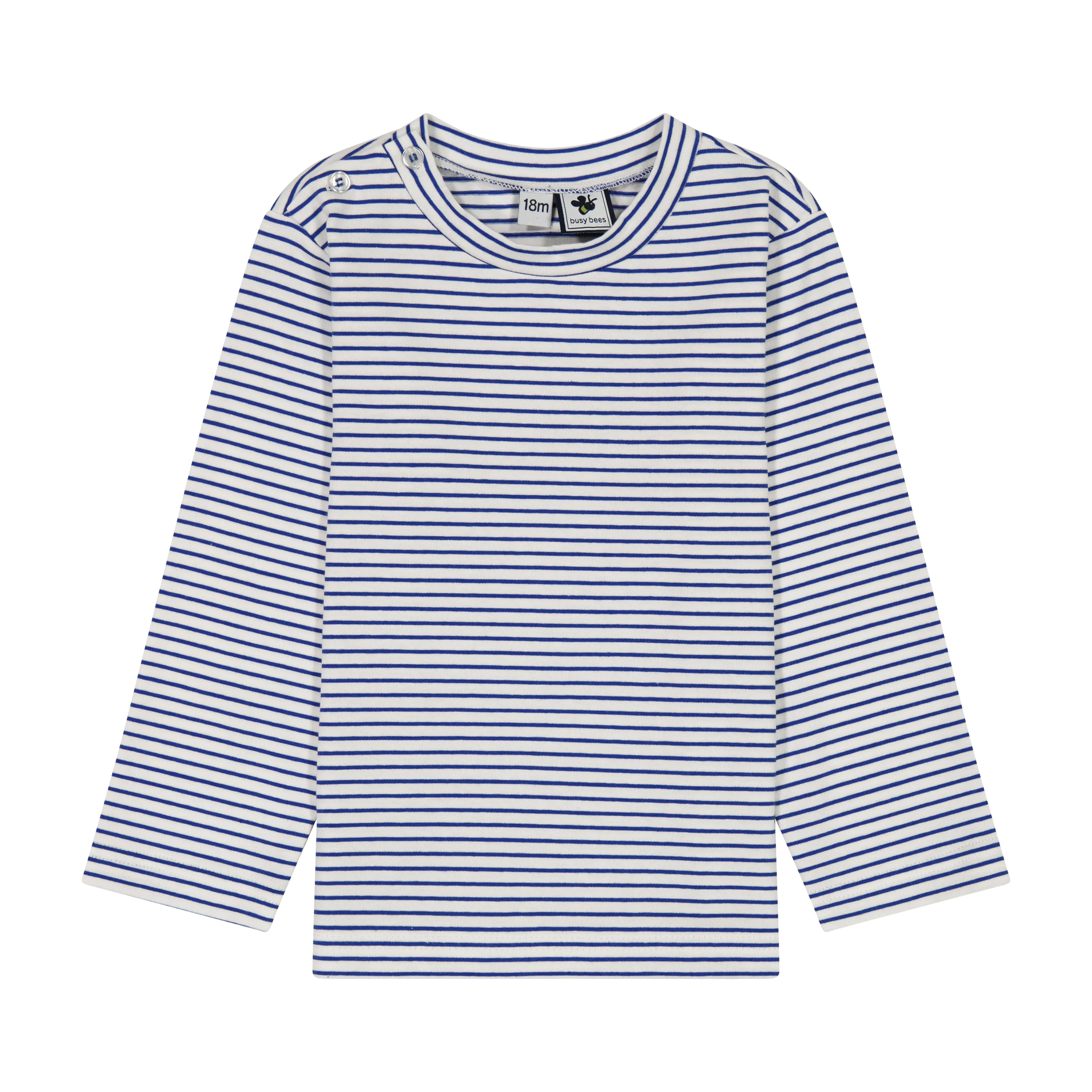 Henry Boys Button Shoulder Long Sleeve Tee Blue Stripe