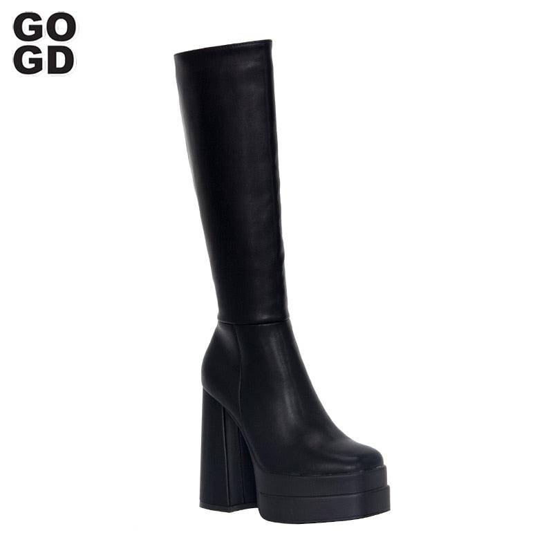 High Heel Thick Platform Knee High Boots