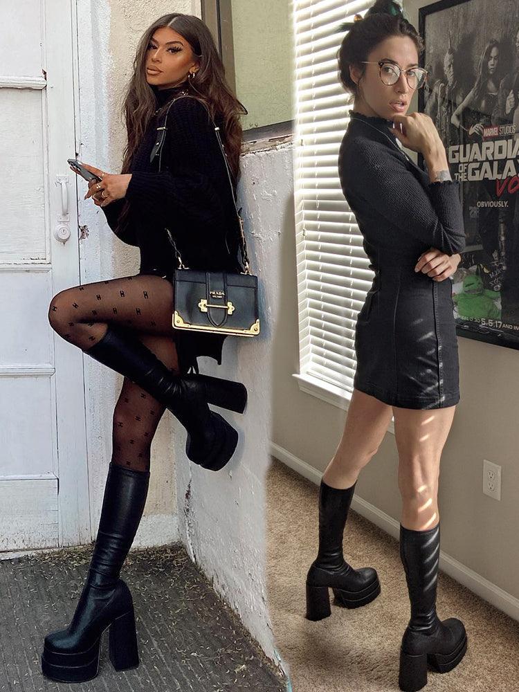 High Heel Thick Platform Knee High Boots