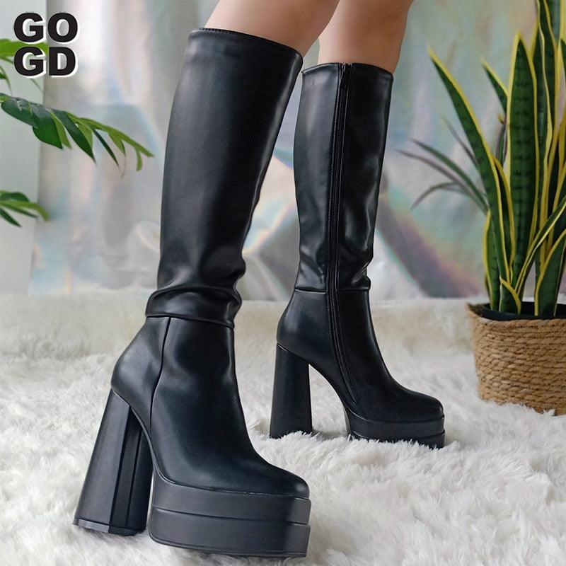 High Heel Thick Platform Knee High Boots