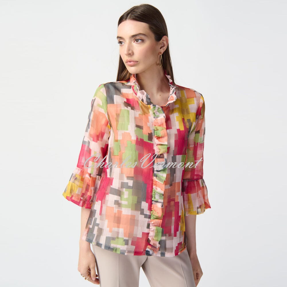 Joseph Ribkoff Geometric Print Ruffle Jacket - Style 241222