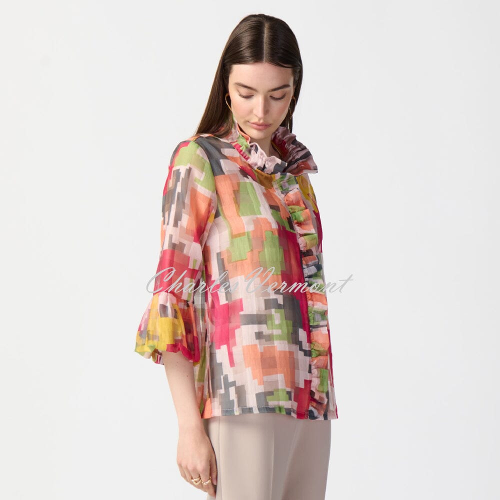 Joseph Ribkoff Geometric Print Ruffle Jacket - Style 241222