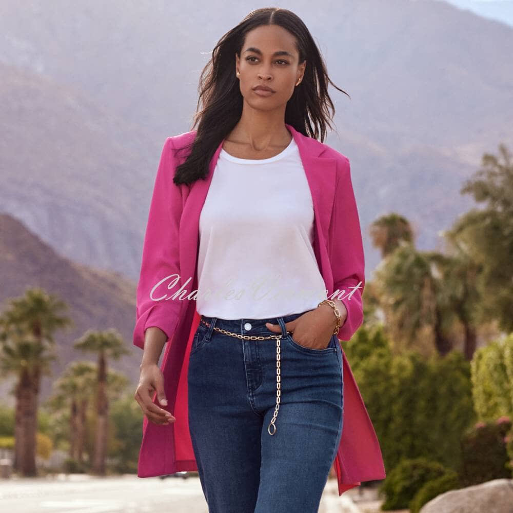 Joseph Ribkoff Lightweight Longline Blazer Jacket - Style 211361 (Dazzle Pink)