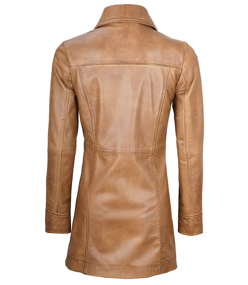 Kandis Women's Camel Brown Real Leather Car Coat