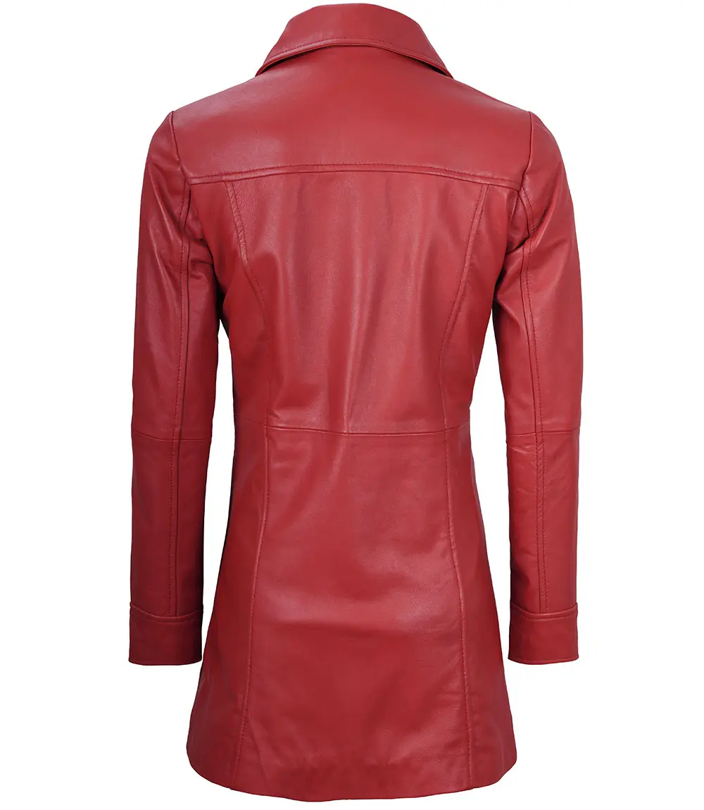 Kandis Women's Red Real Leather Car Coat