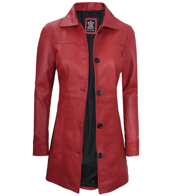 Kandis Women's Red Real Leather Car Coat