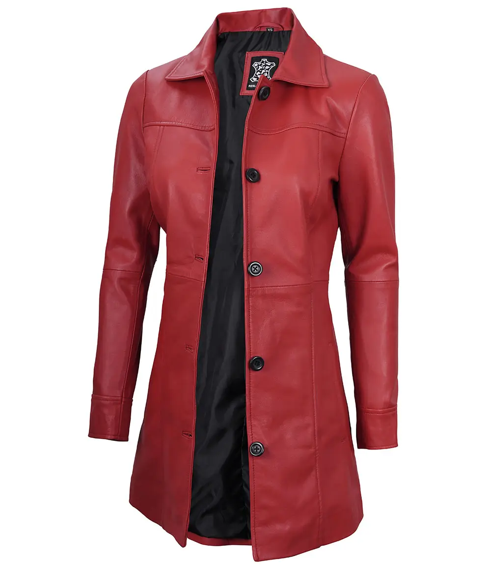 Kandis Women's Red Real Leather Car Coat