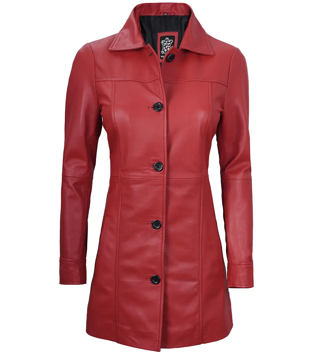 Kandis Women's Red Real Leather Car Coat