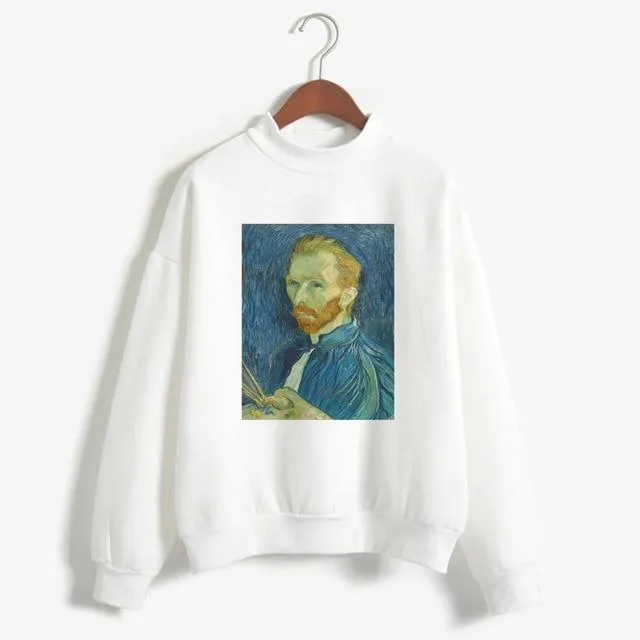 Kpop Fashion Hoodies Van Gogh Art Oil Paint Harajuku Michelangelo Ulzzang Vintage Long Sleeve Hoody Ladies Oversized Sweatshirt