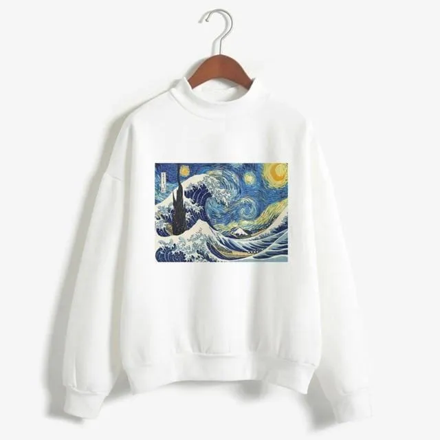 Kpop Fashion Hoodies Van Gogh Art Oil Paint Harajuku Michelangelo Ulzzang Vintage Long Sleeve Hoody Ladies Oversized Sweatshirt