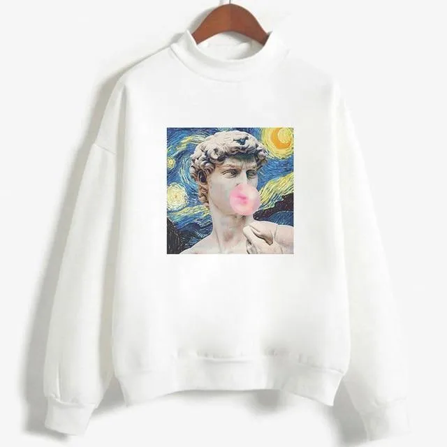 Kpop Fashion Hoodies Van Gogh Art Oil Paint Harajuku Michelangelo Ulzzang Vintage Long Sleeve Hoody Ladies Oversized Sweatshirt