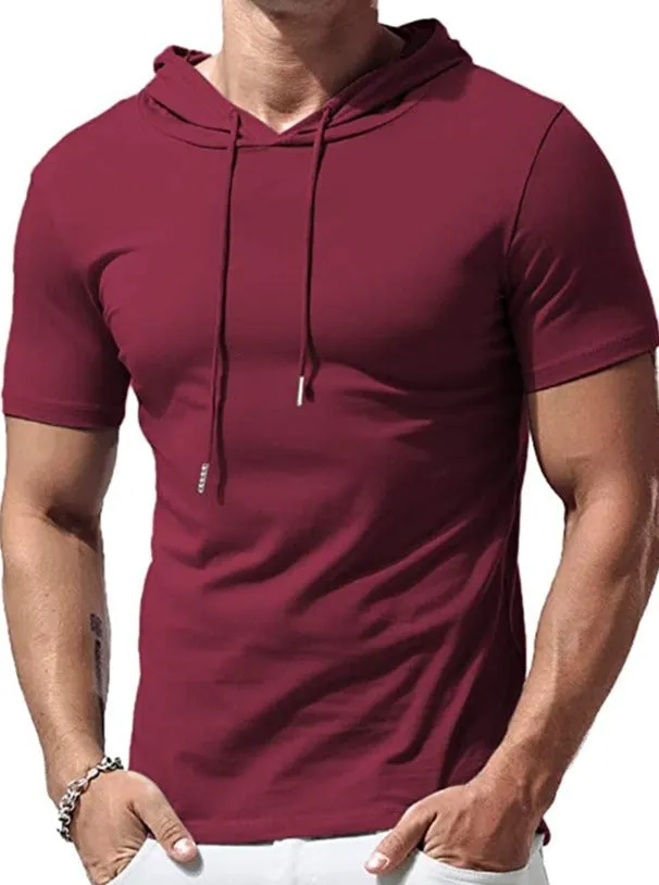 KUYIGO Mens Hoodies Fashion Athletic Short Sleeve Sport Sweatshirt Slim Fit Pullover Shirt