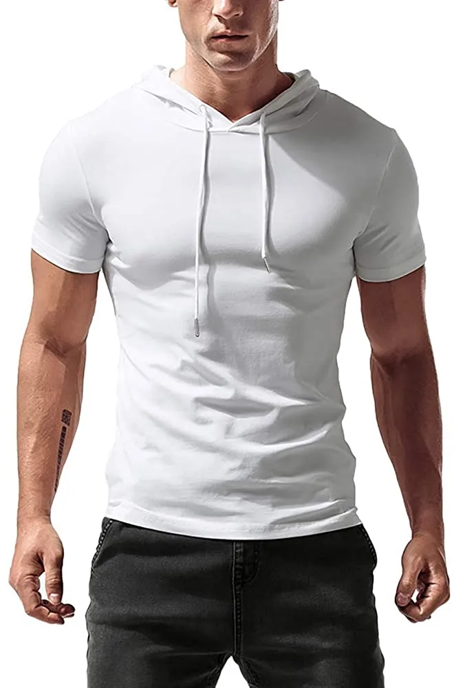 KUYIGO Mens Hoodies Fashion Athletic Short Sleeve Sport Sweatshirt Slim Fit Pullover Shirt