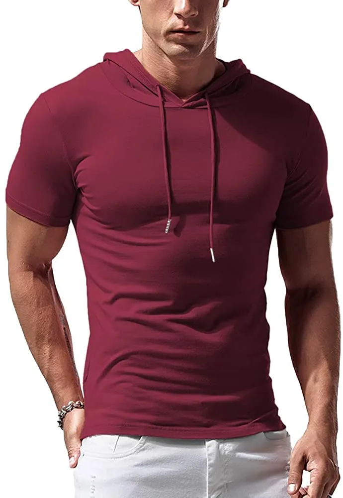 KUYIGO Mens Hoodies Fashion Athletic Short Sleeve Sport Sweatshirt Slim Fit Pullover Shirt