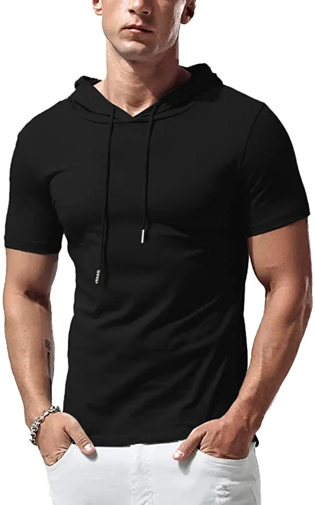 KUYIGO Mens Hoodies Fashion Athletic Short Sleeve Sport Sweatshirt Slim Fit Pullover Shirt