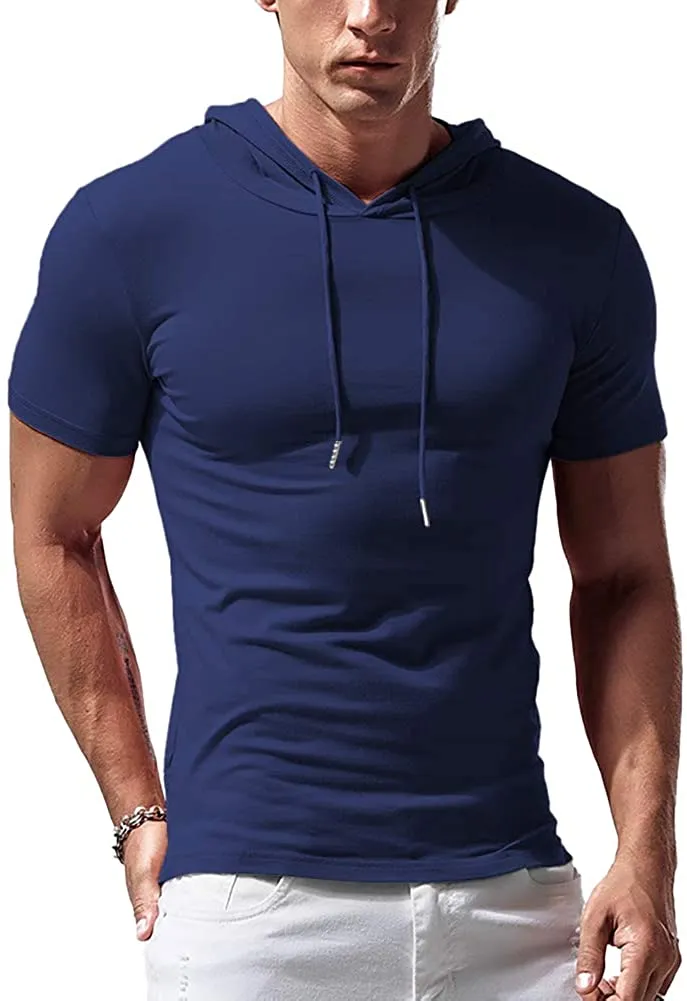 KUYIGO Mens Hoodies Fashion Athletic Short Sleeve Sport Sweatshirt Slim Fit Pullover Shirt