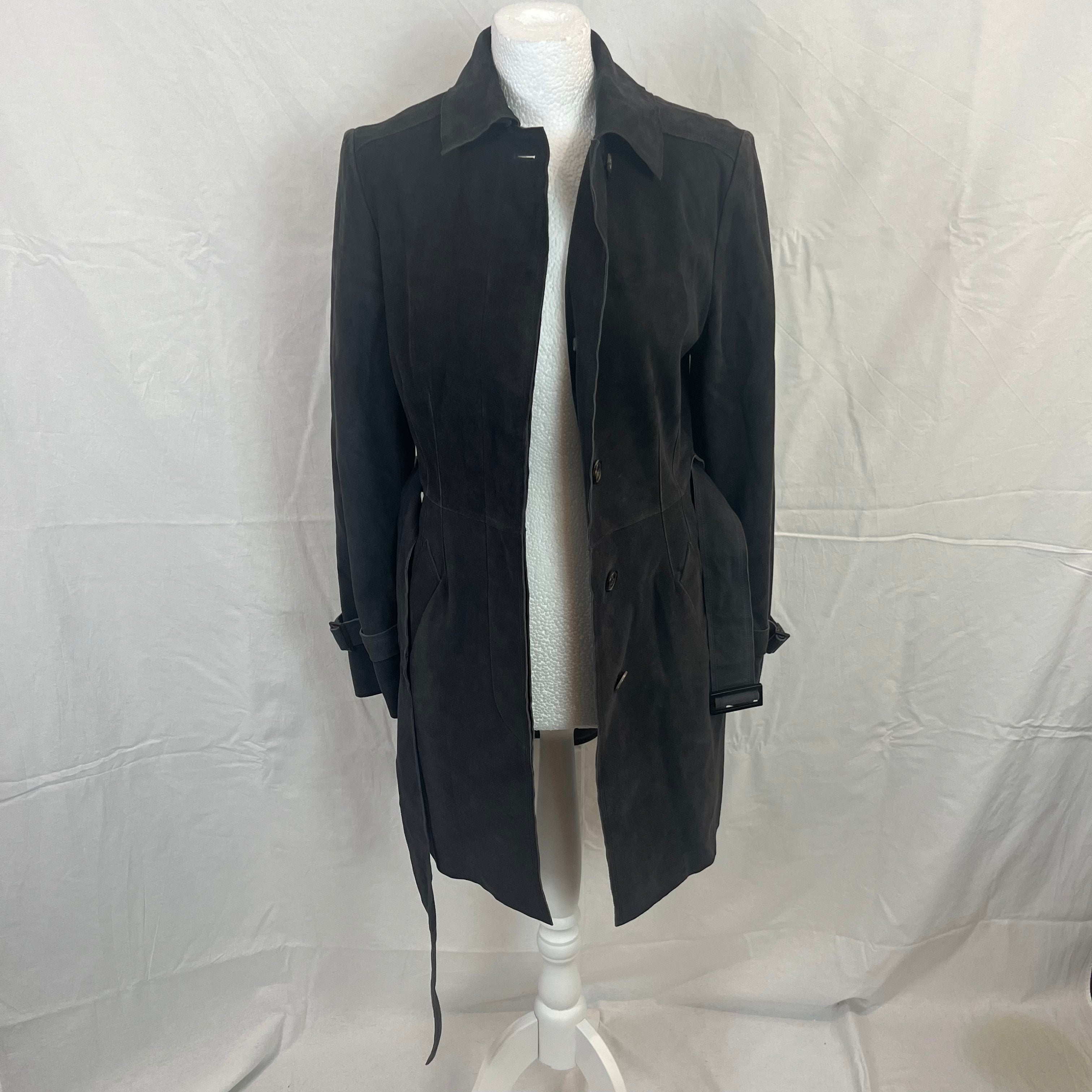 Loro Piana 7000 Charcoal Suede Belted Trench Coat M