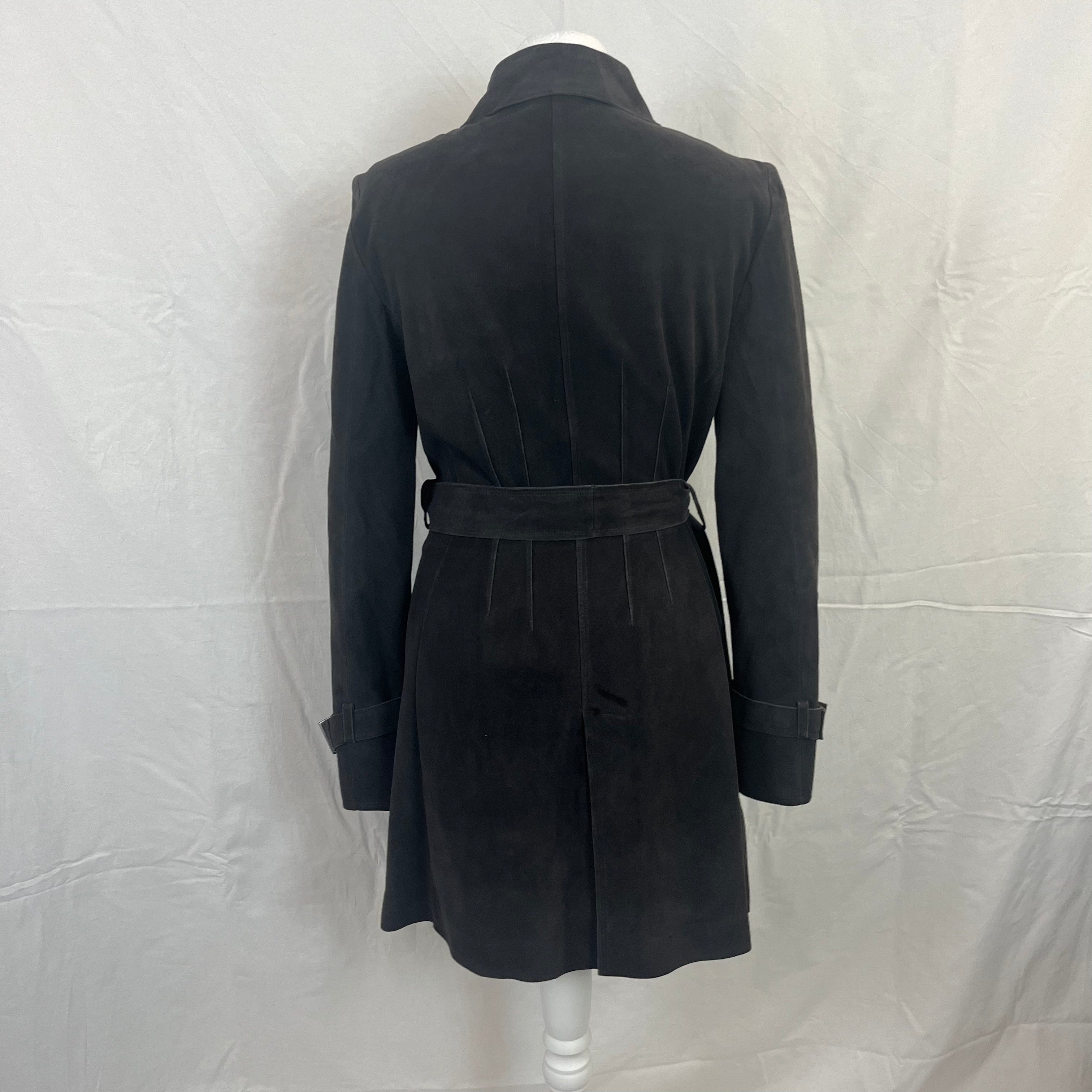 Loro Piana 7000 Charcoal Suede Belted Trench Coat M