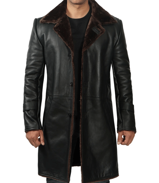 Men's Black Real Leather Shearling Coat