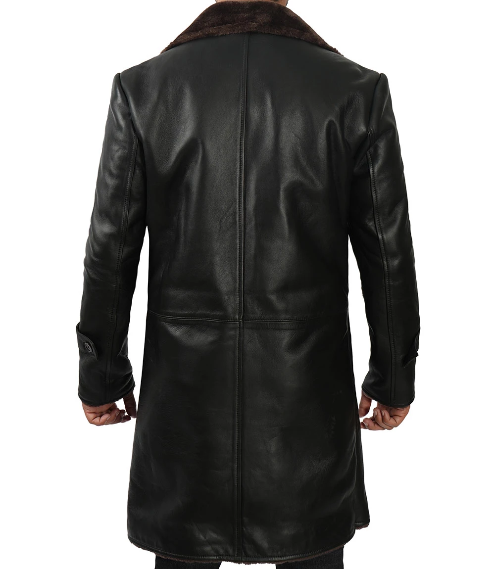 Men's Black Real Leather Shearling Coat