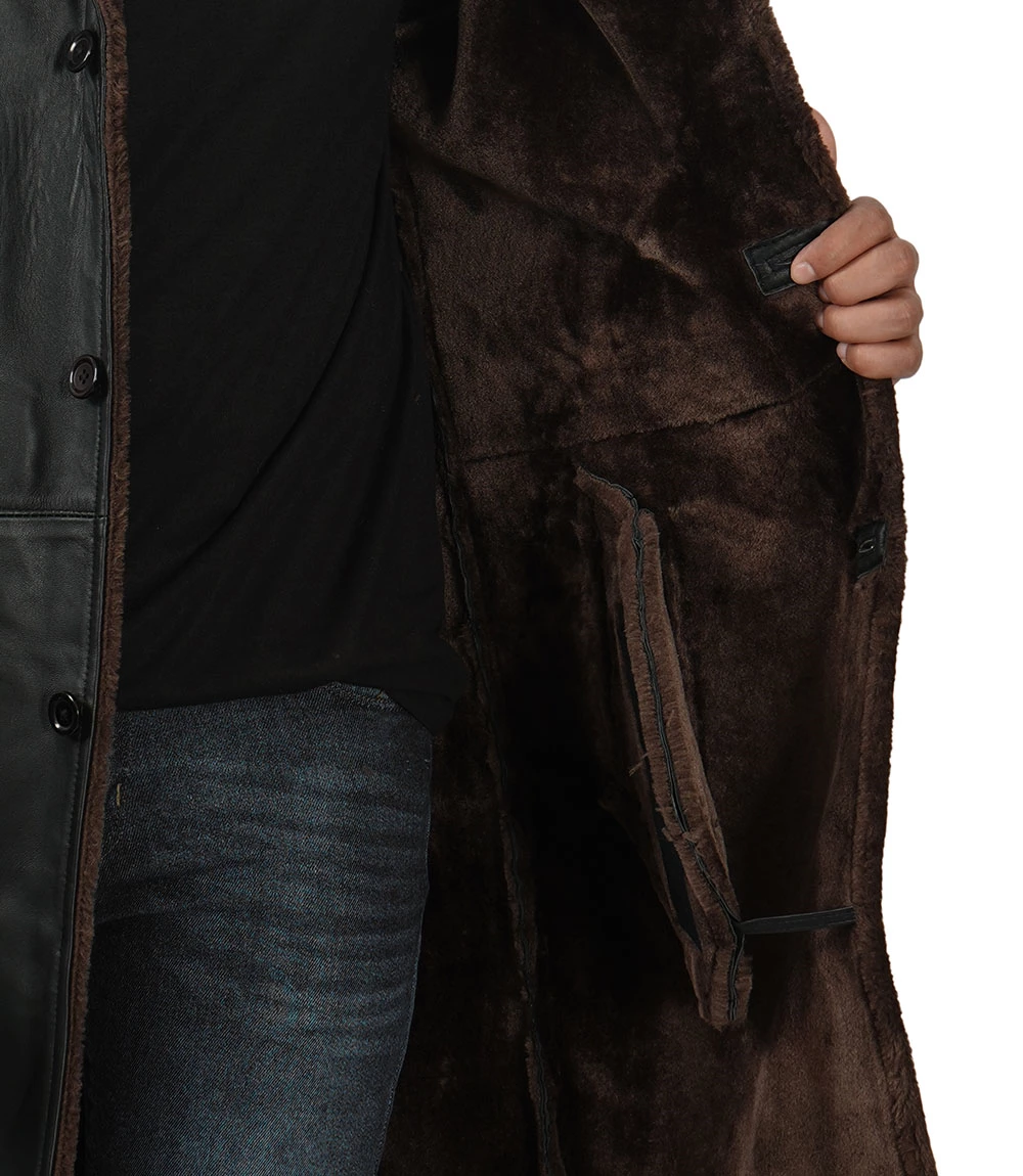 Men's Black Real Leather Shearling Coat