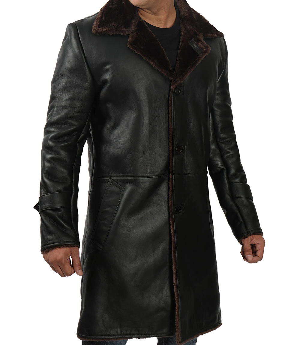 Men's Black Real Leather Shearling Coat