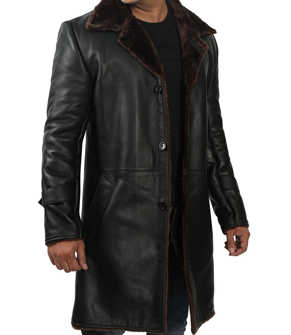 Men's Black Real Leather Shearling Coat