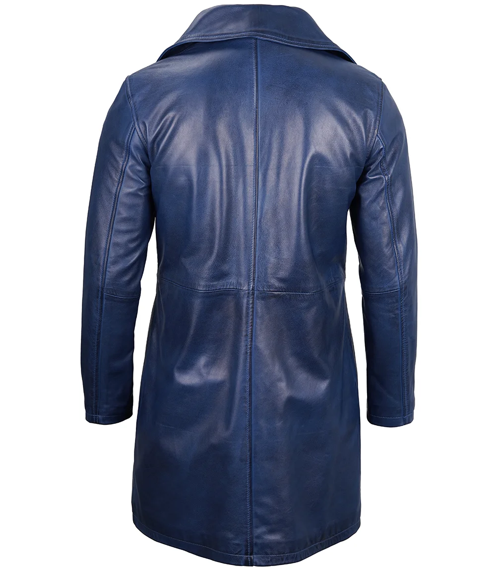 Men's Blue Real Leather Car Coat