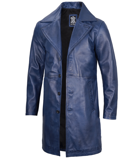 Men's Blue Real Leather Car Coat