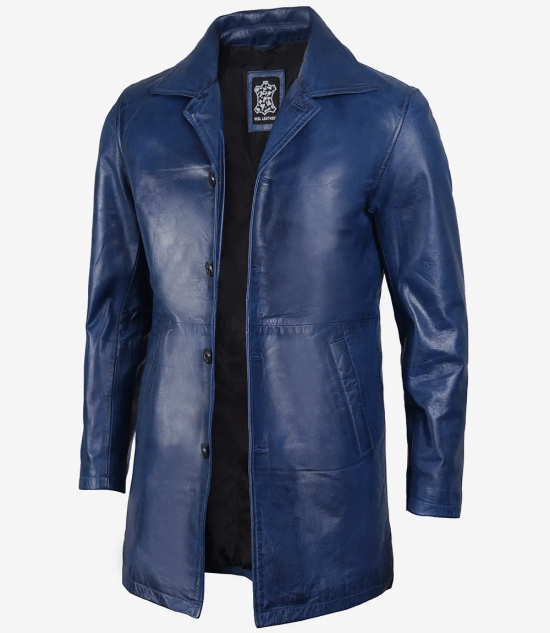 Men's Leather Blue 3 4 Car Coat