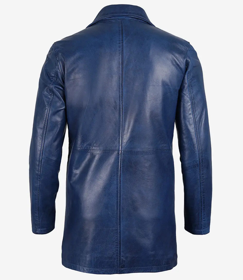 Men's Leather Blue 3 4 Car Coat