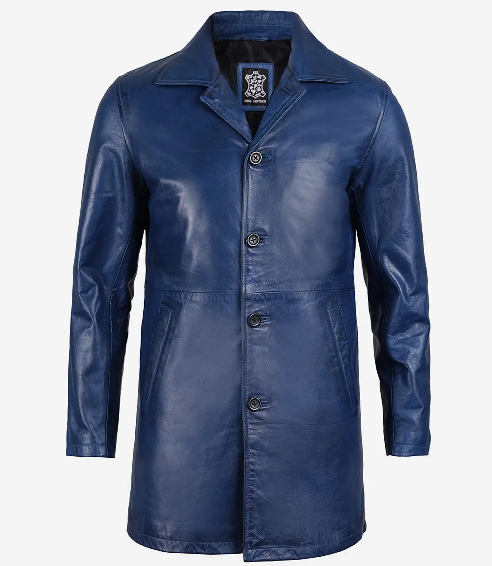 Men's Leather Blue 3 4 Car Coat