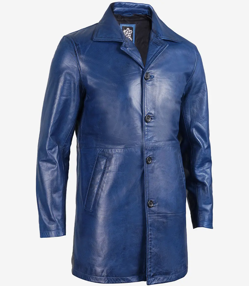 Men's Leather Blue 3 4 Car Coat