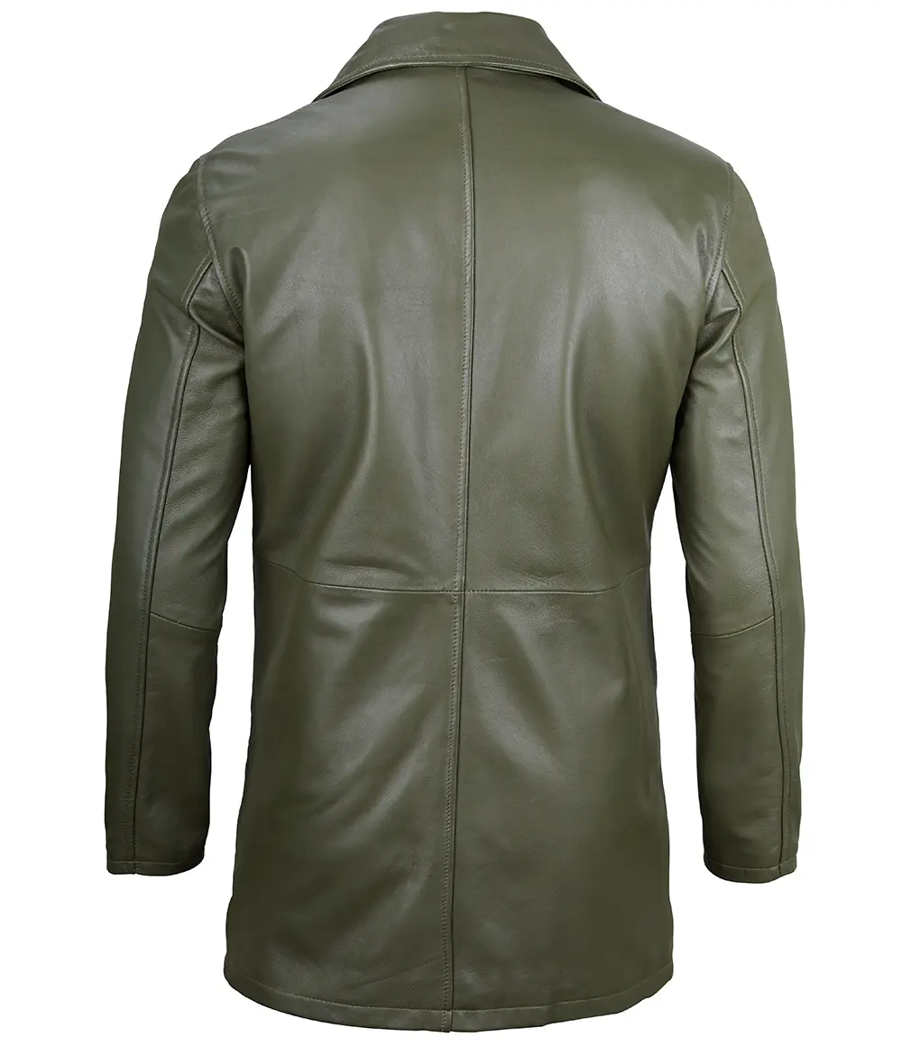 Men's Leather Military Green 3/4 Car Coat