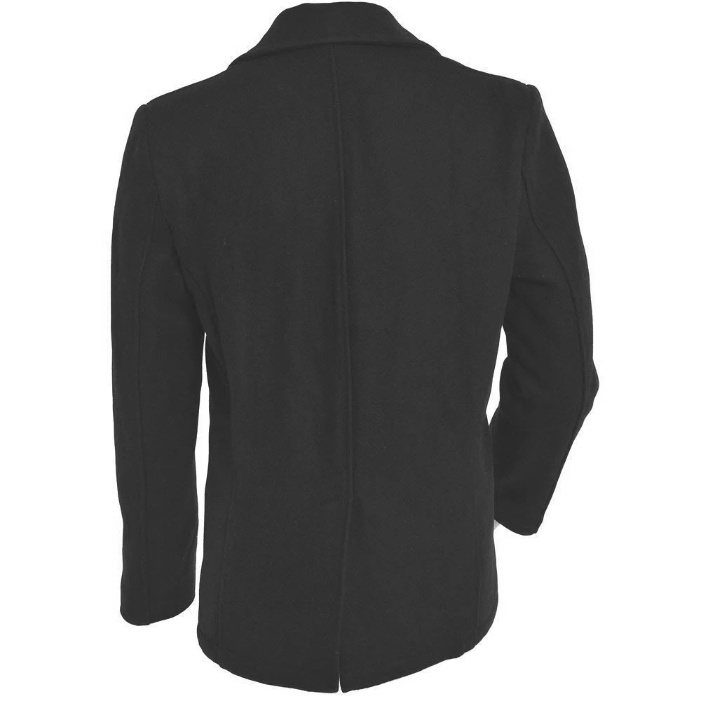 Men's Modern Fit Black Double Breasted Peacoat - Winter Coat